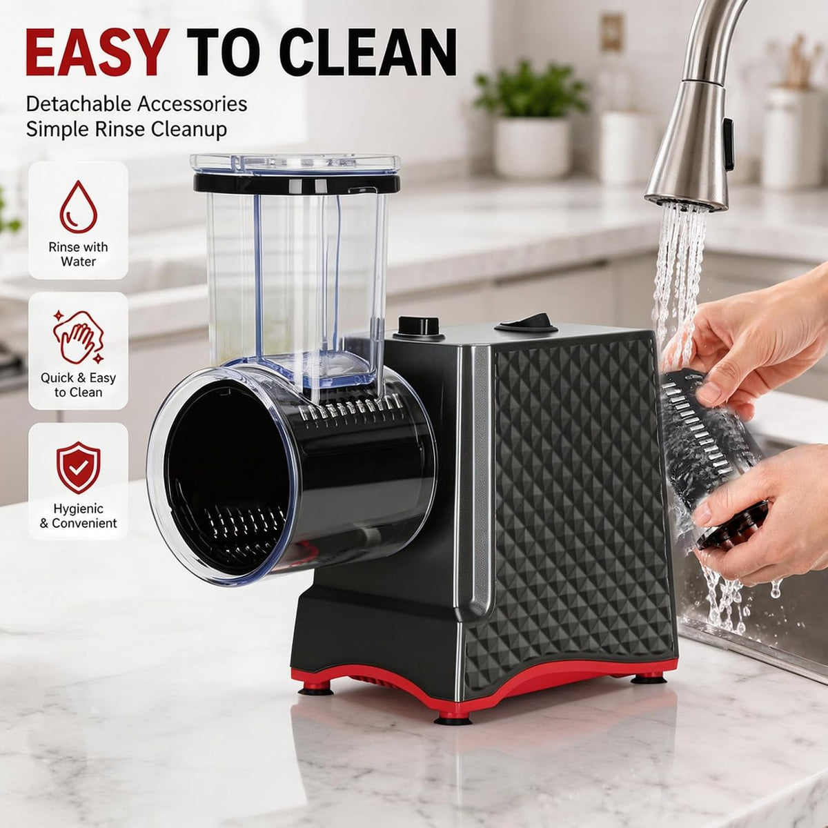 Electric Cheese Grater, Salad Maker with 6 Different Shapes of Blades