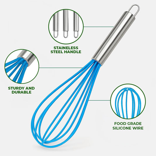 Silicone Whisk, Silicone Cooking Utensil Set, Silicone Whisks for Cooking, Non-Scratch Hand Whisks for Kitchen Essentials, Set of 3