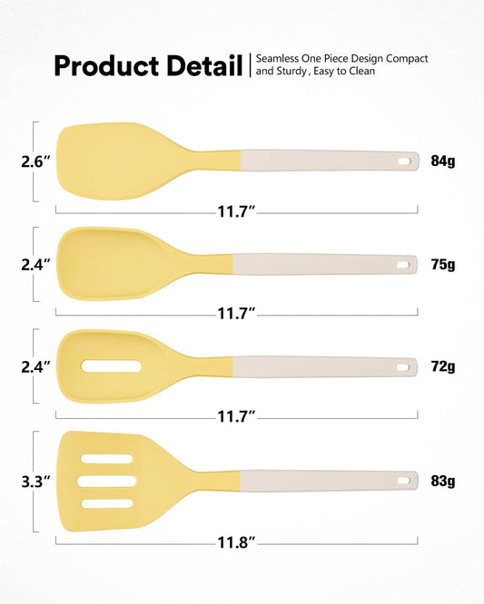4-Pack Silicone Spatula Set, 600°F Heat Resistant, Ergonomic Grip | Includes spatula, turner, spoon. Food-grade, non-scratch. Two-color upgrade handle, strong grip. Gentle on nonstick pans.
