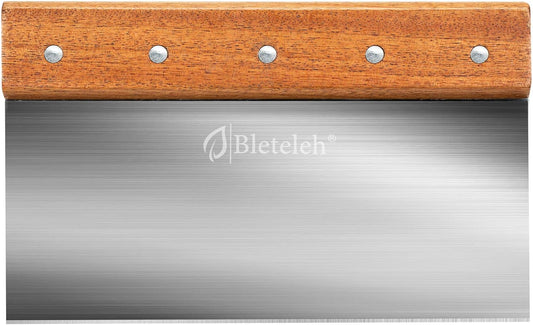 8-inch Long Bench/Dough Scraper, Stainless Steel Blade, Commercial Kitchen Tool with Wooden Handle (8-inch Long)