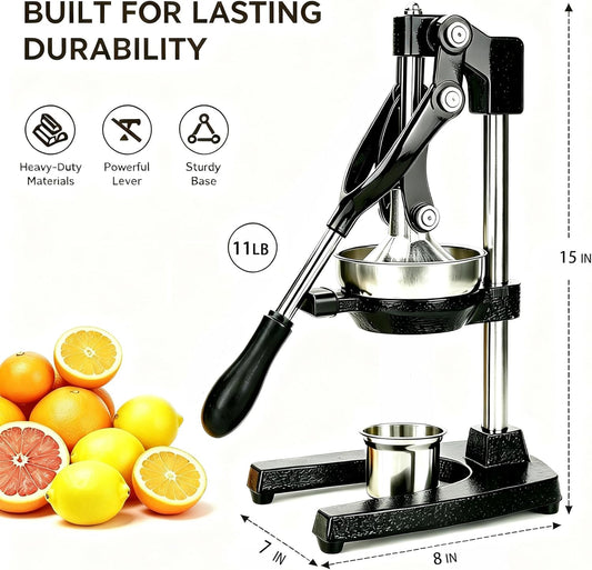 Commercial Cast Iron Juicer,Heavy-Duty Manual Juicer hand press,Professional Citrus Juicer with Stainless Steel Cup,hand press Juicer for Bartenders,Juice Lovers & Health Enthusiasts,Easy to Clean