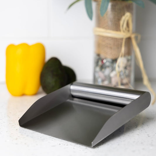 Fox Run Stainless Steel Kitchen Food Scoop, 6" Food and Bench Scraper | Chop Noodles, Veggies, Dough & More | Stainless Steel Bench Scraper | Food Scoop With Handle For Boards, Kitchen & Griddle