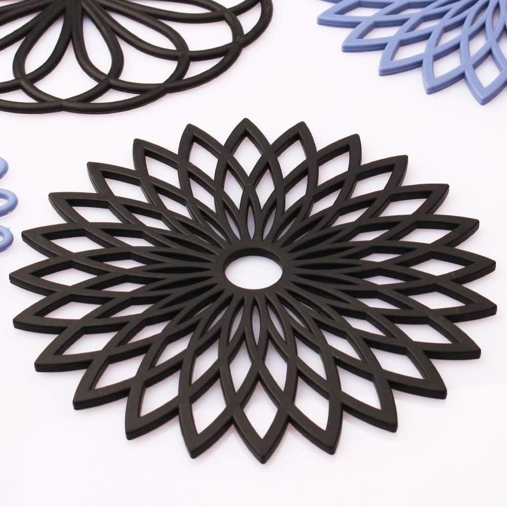 Silicone Trivet Mat - Kitchen Hot Pads for Pots & Dish - Insulated Teapot Trivet - Flexible, Durable, Non-Slip Large Coasters 3 Set Black