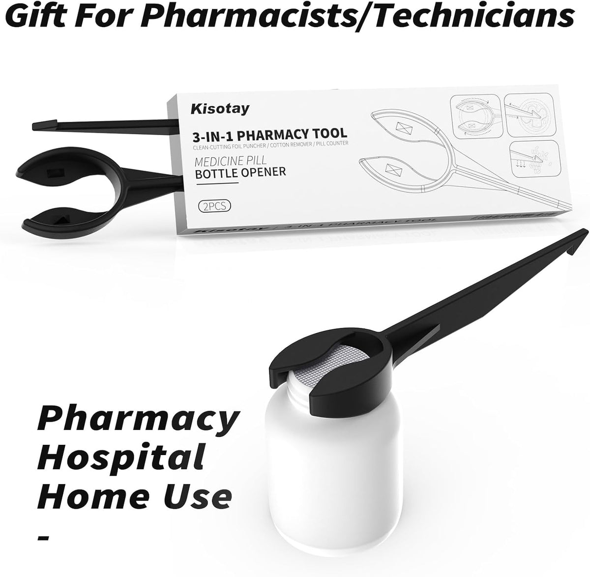 2 Pack Medicine Pill Bottle Opener, 3 In 1 Simple Pill Bottle Opener for Removing Paper Under Cap, Multifunctional Medication Tool,Gift for Seniors/Pharmacist/Technicians,Hospital,Home Use,Pharmacy