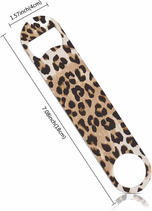 Animal Skin Texture Stainless Steel Bottle Opener Brown Black Beige Leopard Pattern Abstract Art Flat Beer Bottle Opener Keychain for Home Kitchen Bar Restaurant Party Birthday Gift