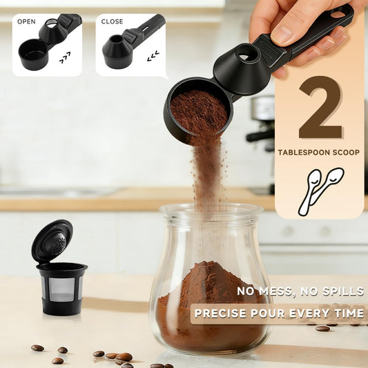 Coffee Scoop & Funnel for Reusable K Cup Refillable Coffee Pods, Coffee Measuring Spoon 2 Tablespoon Capacity for Ground Coffee, Protein Powder & Tea, Funnel Design without Spilling(Black)