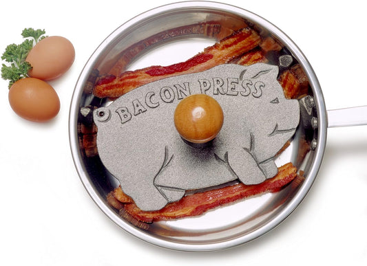 Cast Iron Pig Shaped Bacon Press with Wood Handle