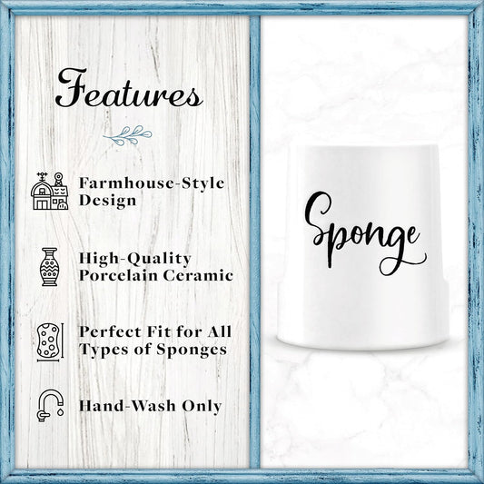 Sponge Holder for Kitchen Sink - Rustic Farmhouse Home & Kitchen Decor - White Ceramic