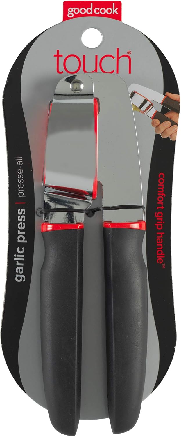 Touch Dishwasher Safe Garlic Press with Stainless Steel Head, Black/Red
