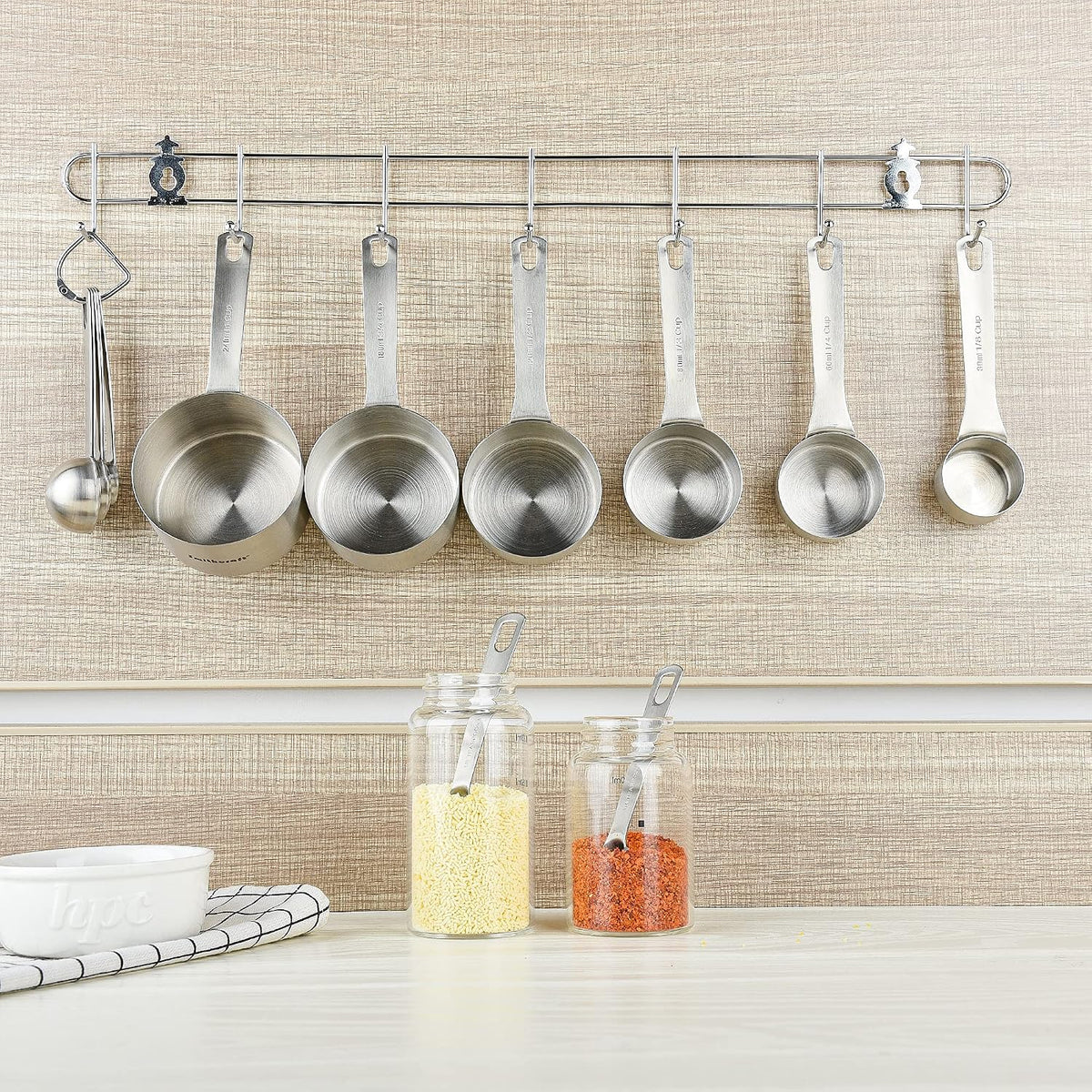 Measuring Cups and Spoons Set 15, Metric & US 18/8 Stainless Steel Measuring Cups and Spoons Set for Baking & Kitchen, 6 Measure Cups & 7 Spoons Leveler & Measure Equivalents for Dry&Liquid