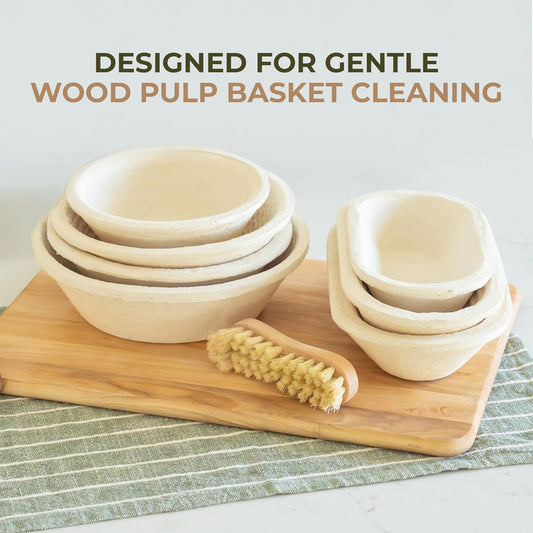 Banneton Natural Cleaning Brush for Wood Pulp Sourdough Baskets | Ergonomic Beechwood Handle & Agave Bristles, Medium Firmness, Long & Short Bristles for Efficient Cleaning