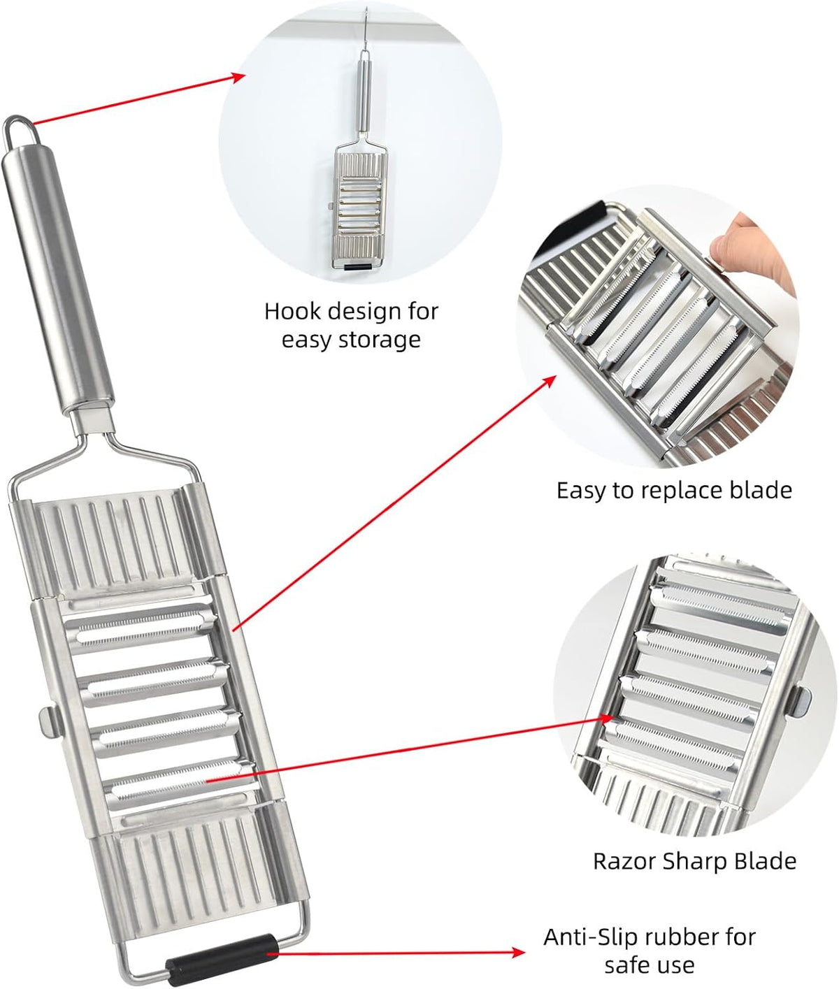 4-in-1 Mandoline Slicer, Stainless Steel Vegetable Cutter for Kitchen