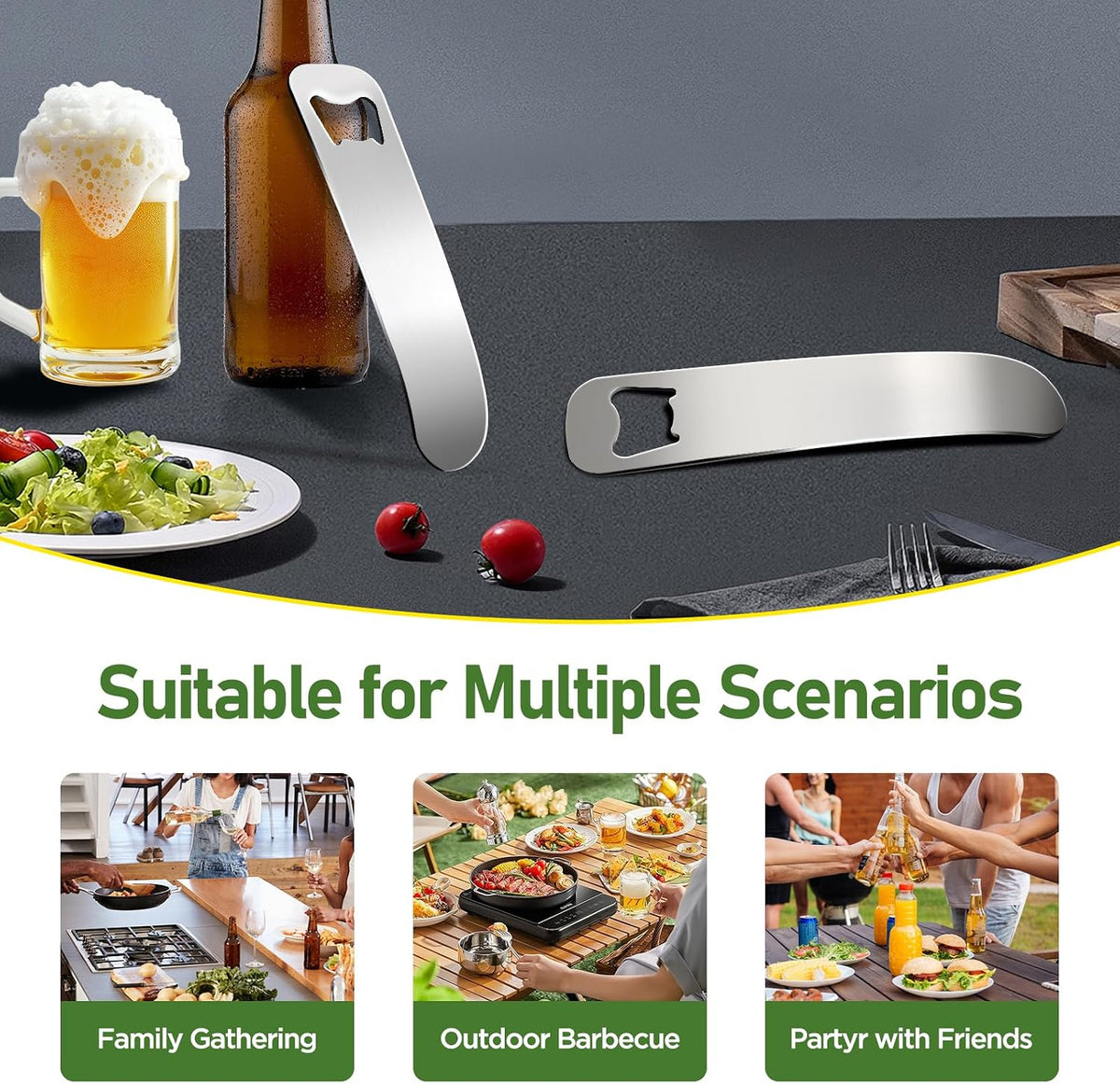 2 Pcs Stainless Steel Flat Bottle Openers, 5.11-Inch Bar Tools
