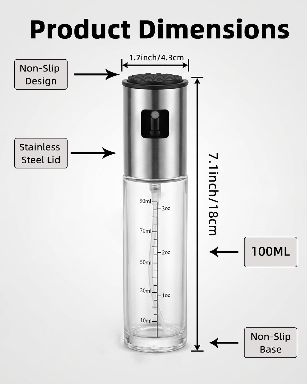 Olive Oil Sprayer, 3.5oz/100ml Oil Sprayer for Cooking, Oil Sprayer for Air Fryer, Stainless Steel Pump for Mist Spray, Food Grade Glass Metarial Mister for Kitchen Gadgets, Salad, BBQ