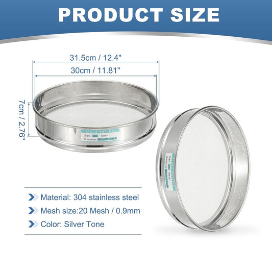 20 Mesh(0.9mm) Lab Sieve, 11.8"(30cm) Diameter Sifting Screen 304 Stainless Steel Wire Cloth Fine Mesh Sieve for Industrial Laboratory Home Soil Sifter Dry Sift Screens Hash