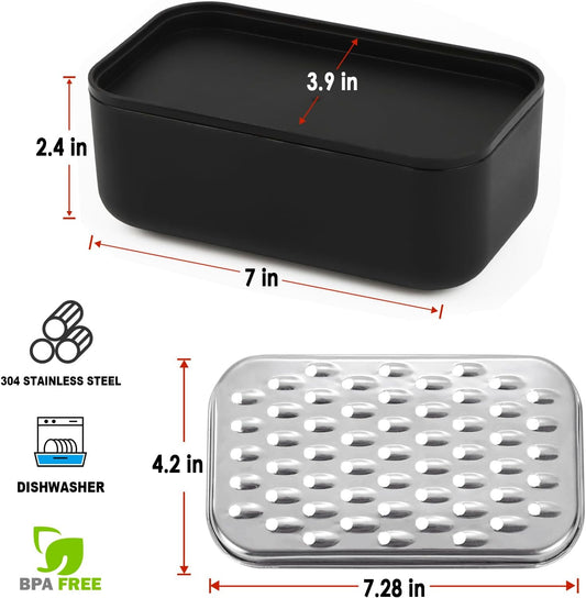 Cheese Grater Citrus Lemon Zester with Food Storage Container & Lid - Perfect For Hard Parmesan Or Soft Cheddar Cheeses, Ginger, Vegetables, Butter, Chocolate & Nutmeg, Black