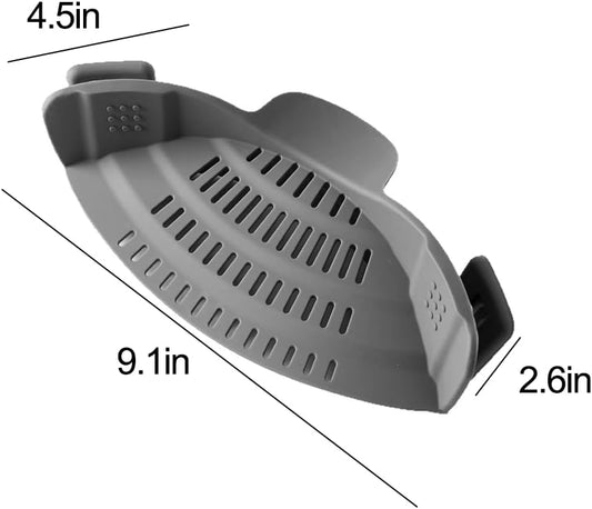 Silicone Clip On Strainer for Pots and Pans, Pasta Strainer Kitchen Gadgets, Heat Resistant Colander for Noodle, Meat, Fruits, Vegetables (Gray)