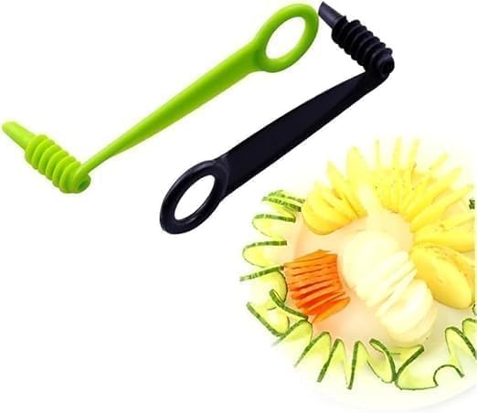 Spiral Slicer 2-Pack, Manual Vegetable Cutter for Zucchini Noodles | Green manual spiral cutter set for zucchini noodles, cucumber ribbons, potato spirals, salad prep, and kitchen drawers