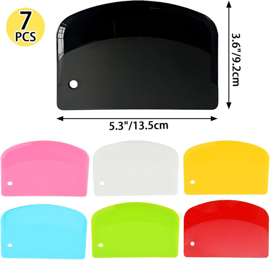 7PCS Dough Scraper, Plastic Bench Bowl Scraper for Baking, Cake, Bread | Multipurpose, for Kitchen, Pizza, Pastry