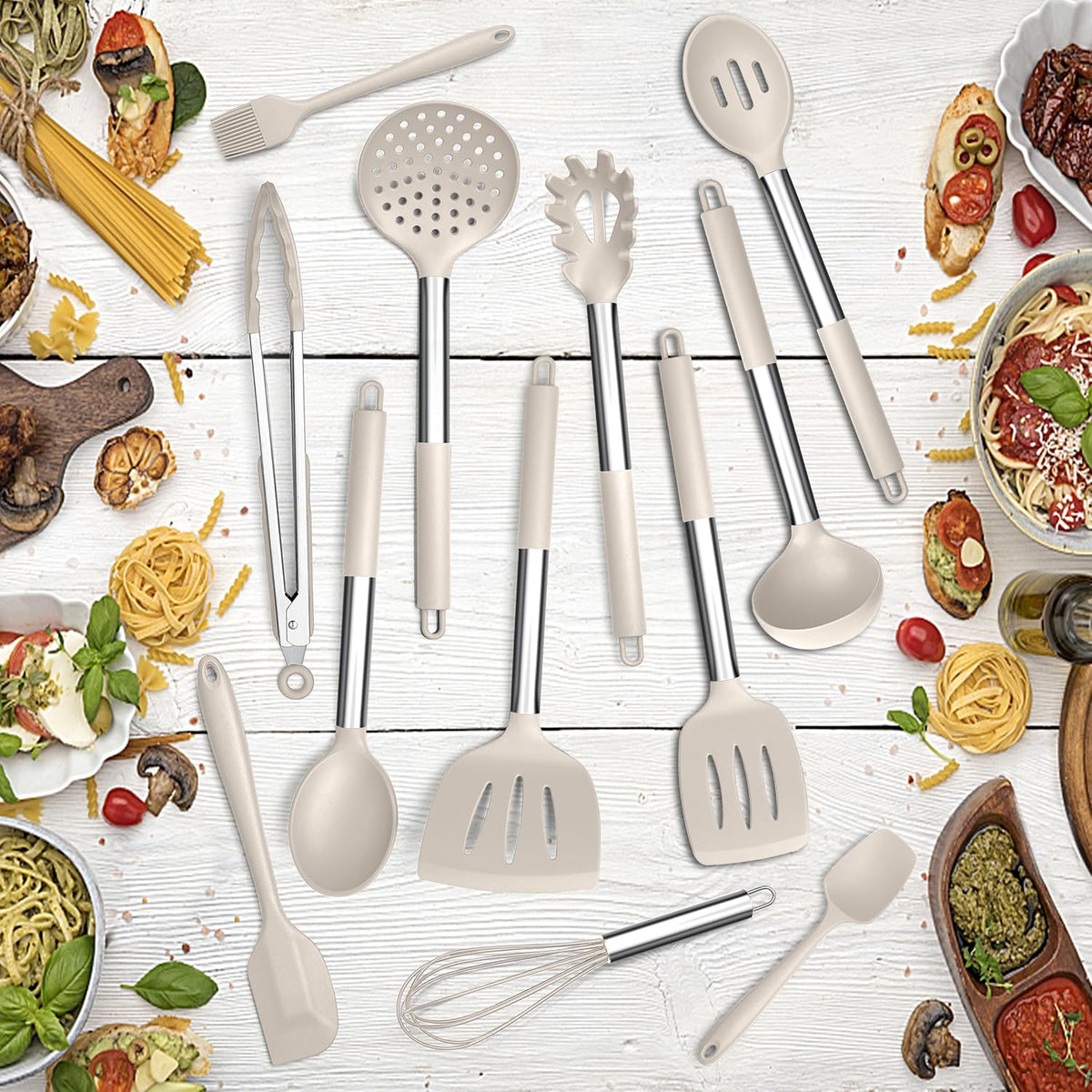 Silicone Cooking Utensils Set, 7-Piece Black Kitchen Utensils Set