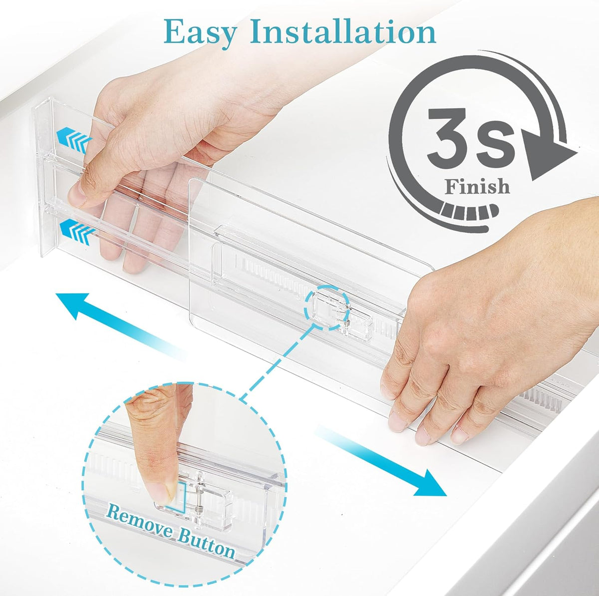 8 Pack Shallow Drawer Dividers, 2.36" High 12.5"-20.8" Adjustable Expandable Kitchen Drawer Organizer, Clear Plastic Organizer Separators for Flatware, Utensil, Cutlery, Underwear, Clothes