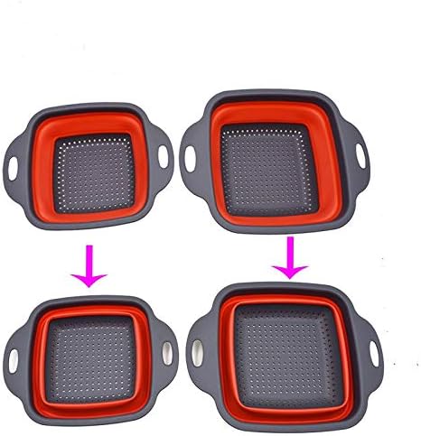 Square Collapsible Colander Set,2 Collapsible Colanders (Strainers) Set - Includes 2 Folding Strainers (red & Grey)