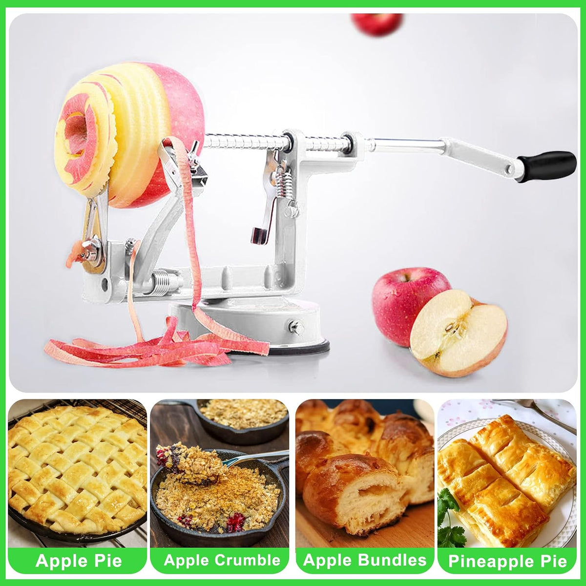 Apple Peeler, Slicer Corer Potato Peelers 3 In 1, Stainless Steel Heavy Duty Suction Cup Base And 7 Extra Blades (Red)