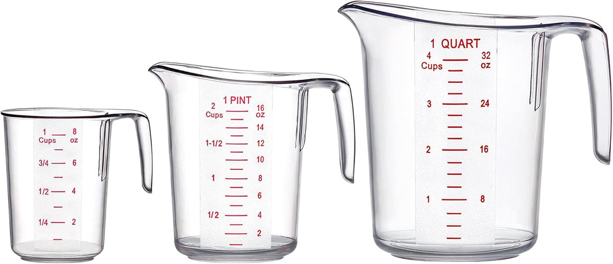 Melissa - Plastic Measuring Cups (3-Piece Set), Food-Grade Measuring Jugs, 1/2/4-Cup Capacity, Unbreakable, Stackable, Dishwasher-Safe, Great for Oil, Vinegar, Flour, and More