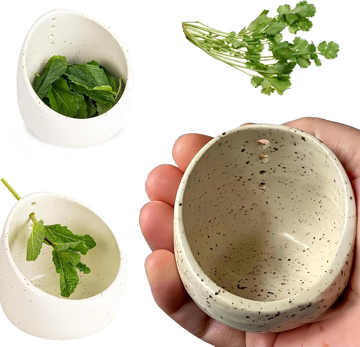 Premium Herb Stripper Bowl,2025 New Pottery Herb Stripper Bowl With Various Hole Sizes,Efficient Herb Peeling Cup For Salads Cooking,Pottery Kitchen Tool For Meal Prep (Green)
