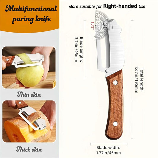 Vegetable Peeler Wood Handle Stainless Blade for Fruit Potato Apple | Multifunctional Peeler,Thickened Sharp Stainless Blade,Anti-slip Ultra Sharp for for Carrot Pumpkin Sugarcane Kitchen Tool