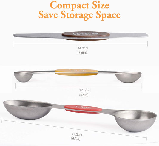 Magnetic Measuring Spoons Set Stainless Steel Dual Sided Measuring Spoons | Stackable Teaspoons Tablespoons for Measuring Dry and Liquid Ingredients