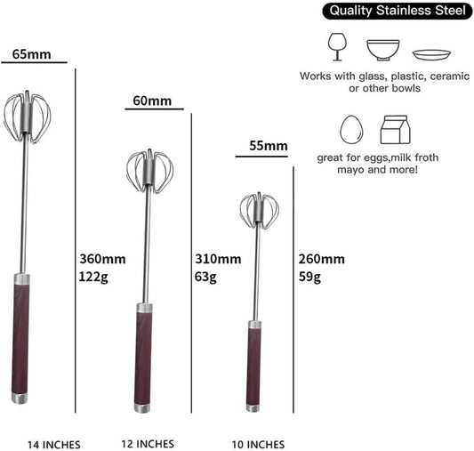 Stainless Steel Semi-Automatic Easy Whisk Handheld Mixer Hand Push Rotary Whisk Blender Egg Beater Hand Push Mixer Stirrer Egg Scrambler for Blending, Whisking, Frothing, Beating & Stirring, 10in