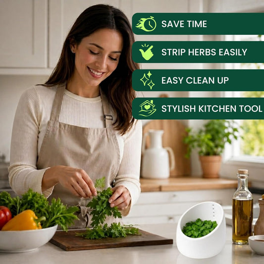 Ceramic Herb Stripper Bowl – with Stainless Steel Multi Size Herb Peeler & Stripping Tool for Thyme Rosemary Basil Kale and Cilantro Elegant Kitchen Stem Remover Rustic Decor Gift for Cooking Lovers