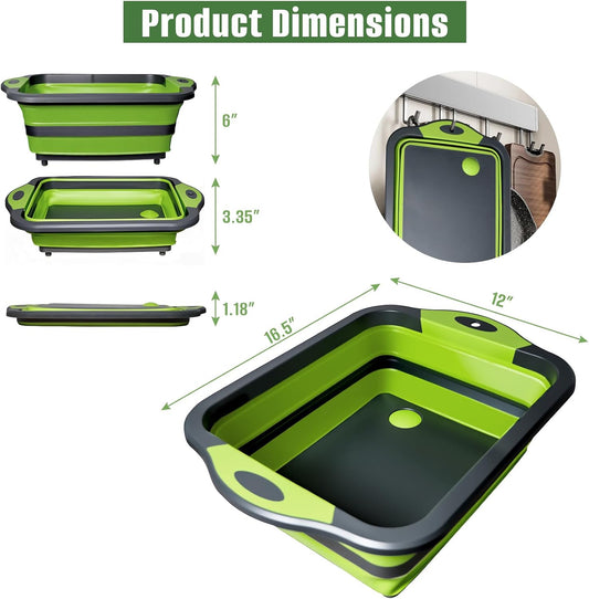Collapsible BBQ Prep Tub with Lid, 3-in-1 Foldable Sink Tub | BPA-Free Storage Blanket, Food-Grade Portable Cutting Board for Picnics, BBQs, and Travel, Kitchen