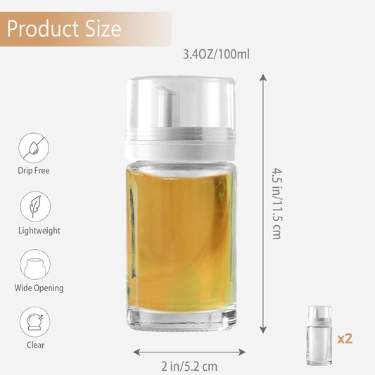 2-Pack Leakproof Small Glass Oil and Vinegar Dispenser Bottles - 3.4oz (100ml) Each - Perfect for Kitchen and BBQ Use