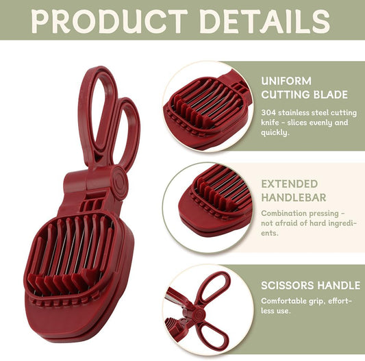 Fruit Slicer, Egg Slicer for Hard Boiled Eggs, Multi-Functional Kitchen Gadget for Strawberry, Banana, Kiwi, Hard Boiled Eggs, Cucumber, Sausage - Rapid & Safe Slicing Tool(COLOR:Red)
