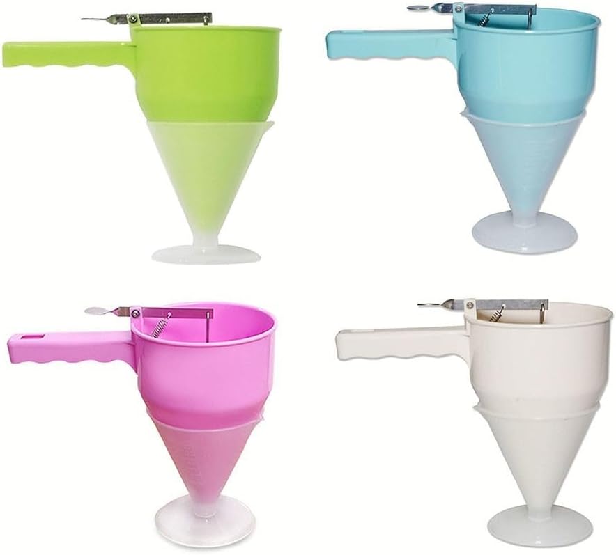 ABS Batter Dispenser Funnel with Plunger for Pancakes, Waffles, Cupcakes, Muffins, Crepes, Takoyaki Balls and Chocolate, Precise Baking Tool for Home Kitchens and Bakeries, Dishwasher Safe, White(A)