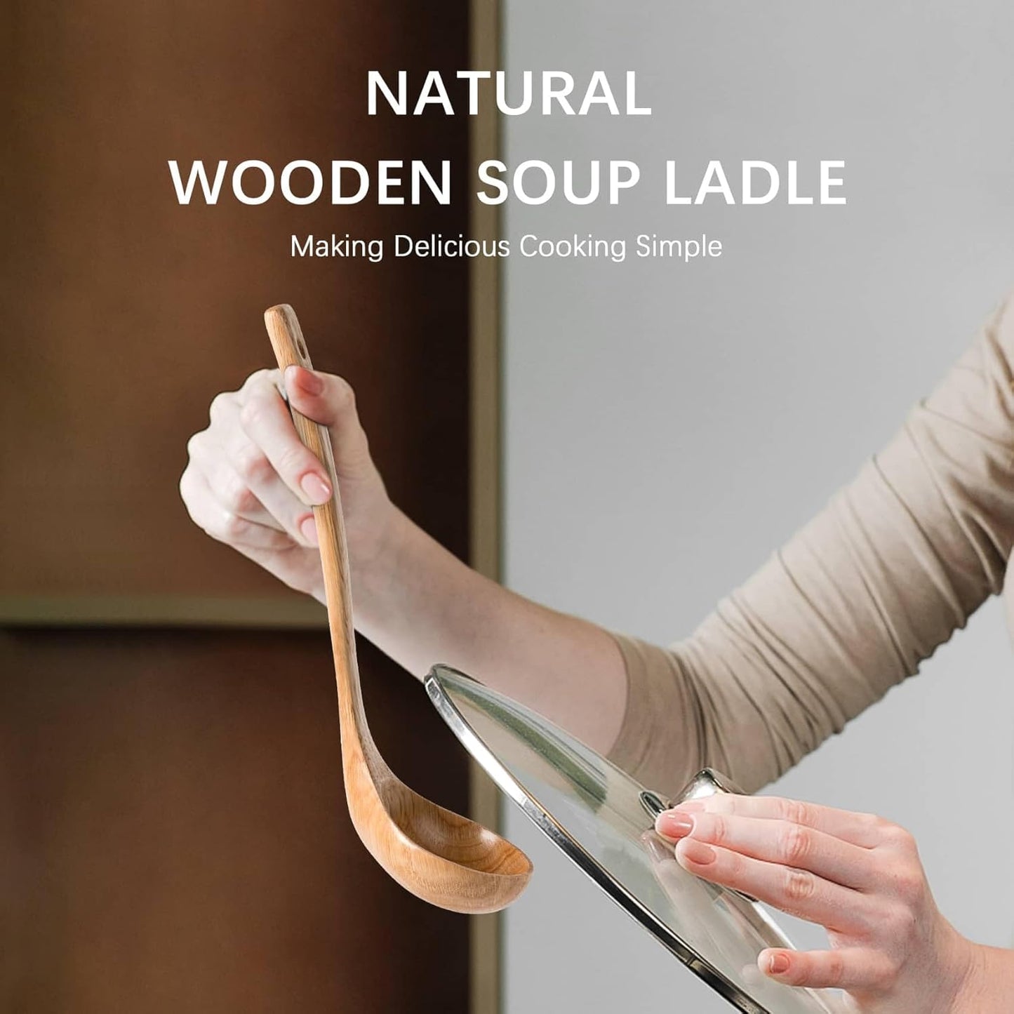 Wooden Soup Ladle for Cooking, 10.8 Inch, 3 oz, Hardwood | Deep bowl serves soups, stews, sauces and gravies; long handle offers comfortable reach and is gentle on nonstick cookware.