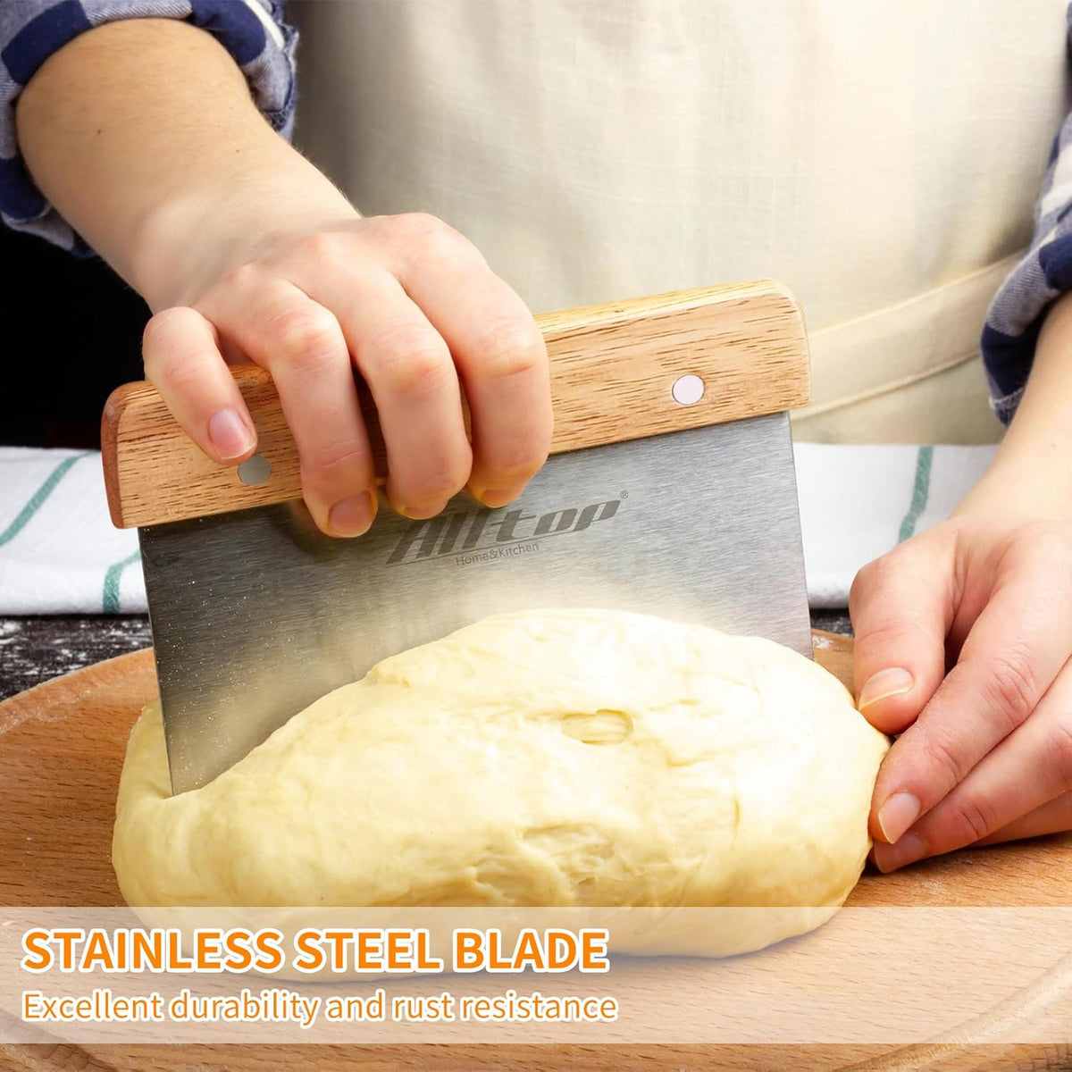 Dough Cutter – Premium Stainless Steel Food Scraper for Bread and Pastry – Bench Scraper with Ergonomic Wooden Handle – Multipurpose Kitchen Tool