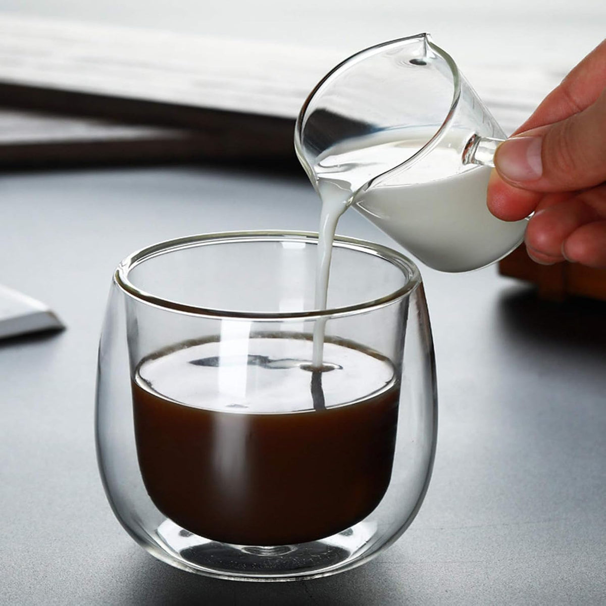 4 Pack Measuring Cups Espresso Shot Glasses, Double Spouts Espresso Cup Glass Graduated 75 ML/ 2.5 OZ for Milk Pitcher, Coffee Maker Accessories