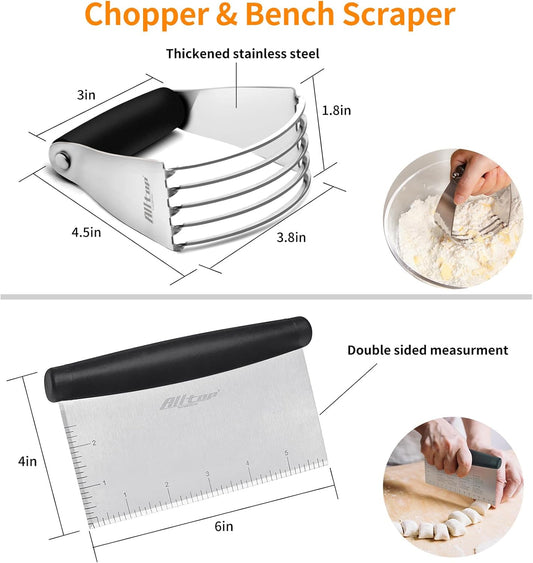 Stainless Steel Bench Scraper and Pastry Blender Cutter Set, Efficient Multipurpose Kitchen Baking Essential Tool with Comfortable Grip Handle-Perfect for Nut, Pie and Dough Processing - Black