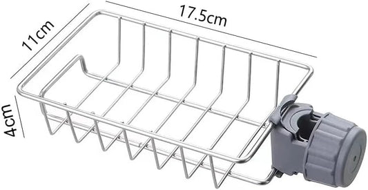 Stainless Steel Kitchen Sink Organizer Caddy – Over Faucet Sponge & Brush Holder, Rust-Resistant, Adjustable Universal Fit Faucet Rack, Quick Drain Sink Space Saver