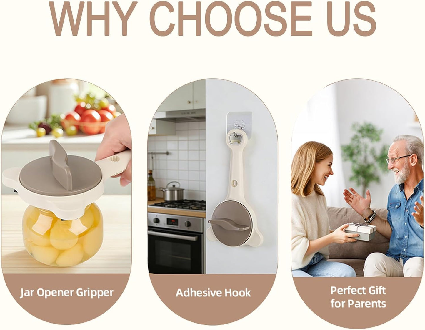 Handheld Jar Openers for Seniors (Adjustable) – for Jars, Bottles, Lids & Caps – Easy Grip, Effort-Saving, Stainless Steel (Kitchen Tool)