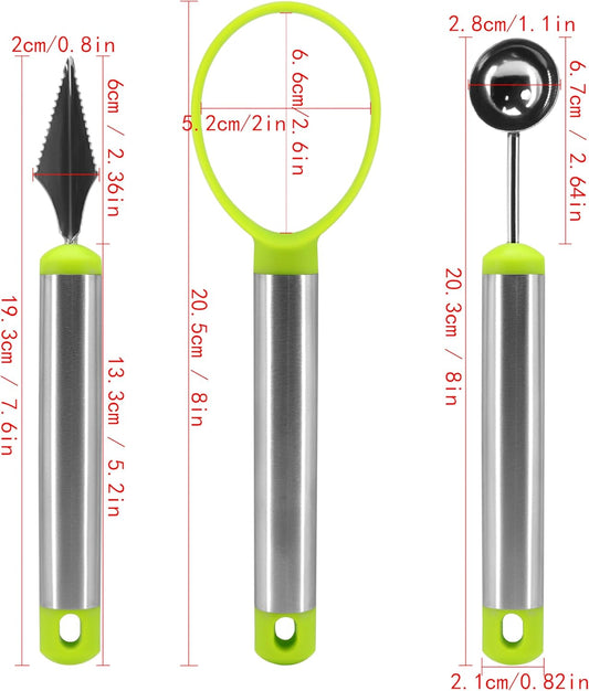 Cantaloupe cutter,watermelon baller,Set 3-in-1 Set for Home, Use for Hami melon、Fruit Cutting and Fruit Sacking Supplies Watermelon Digging Ball shaped triangular V-shaped watermelon tool