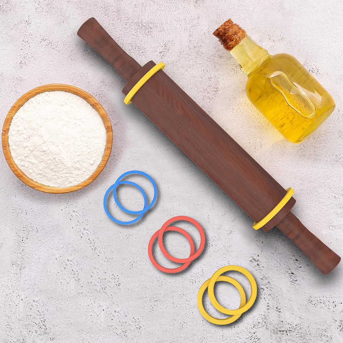 Rolling Pin with Handles,Dough Roller for Baking with 4 Thickness Rings