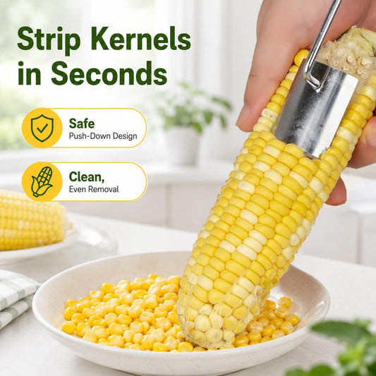 Corn Peeler for Corn on the Cob, Stainless Steel Corn on the Cob Stripper Tool, New Long Handle Corn Cutter to Cut Corn off the Cob, Corn Cob Peeler for Home Kitchen & Outdoor Dining