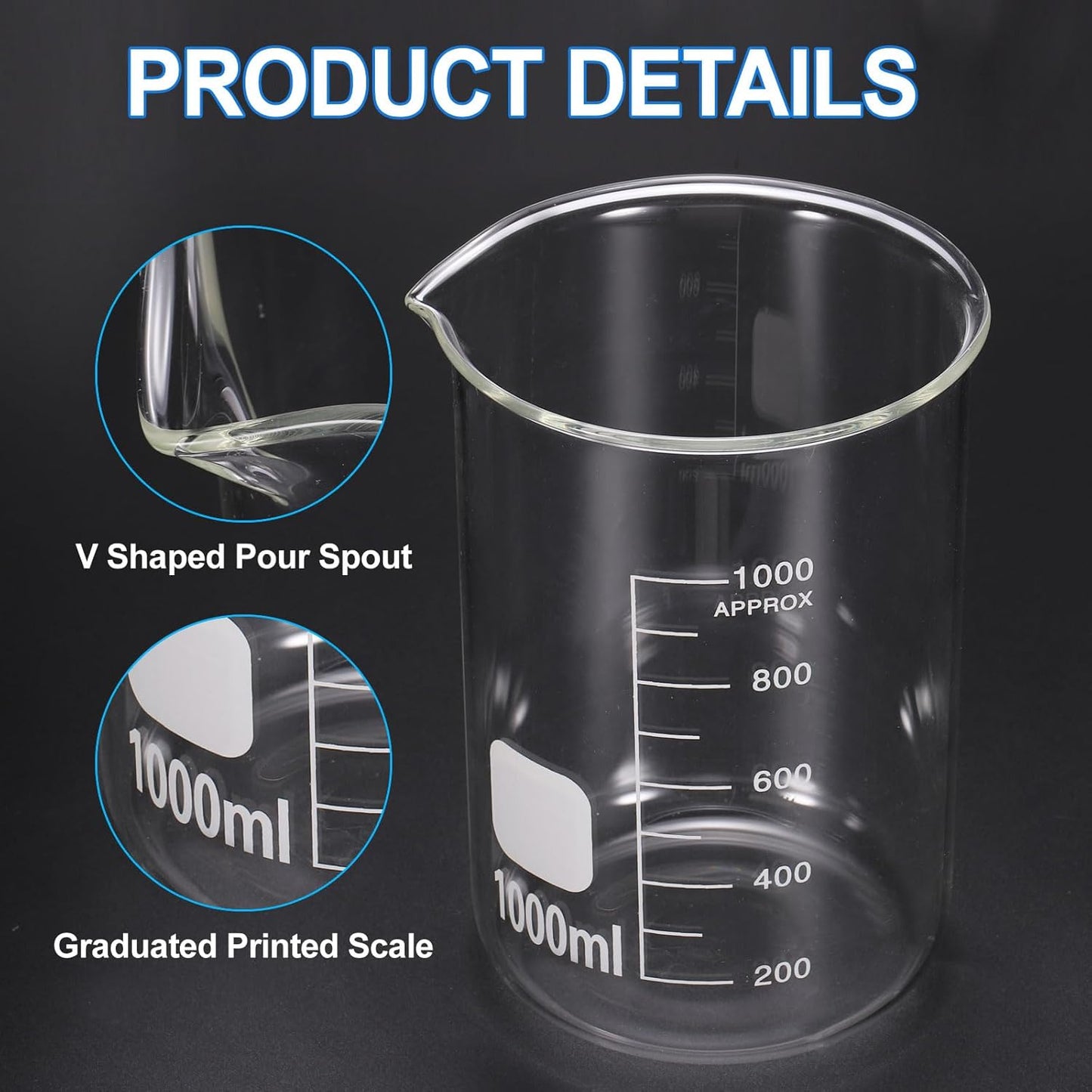 250ml Glass Beaker, 2 Pack Measuring Glass Beaker Graduated Borosilicate Lab Cups Mug Low Form Heat Safe Transparent with 50pcs Wood Sticks for Laboratory Science Kitchen Liquids