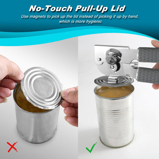 Manual Can Opener Heavy Duty - Hand Held Abrelatas with Stainless Steel Sharp Blade, Smooth Edge for Seniors, Comfort Grip Handle, Easy Turn Hand Can Opener with Magnet for Kitchen Camping, 2Pack