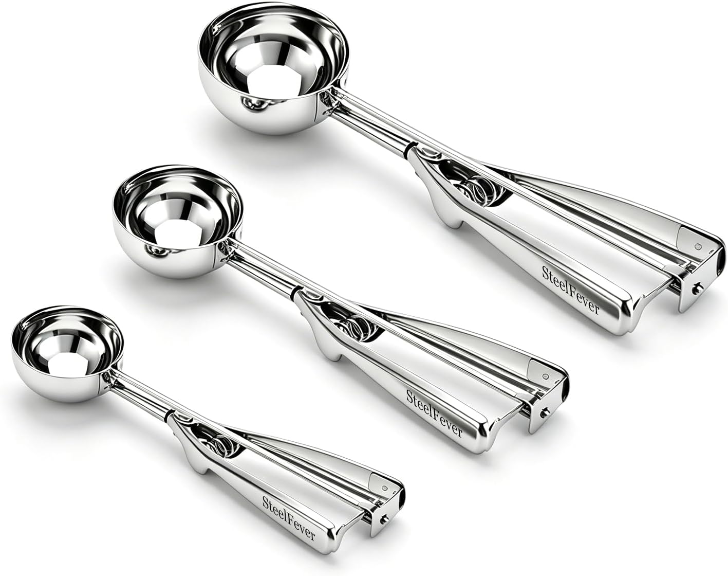 3 Pcs 3 Size Cookie Scoop Set Stainless Steel Ice Cream Scoop (1.6" + 2" + 2.4")
