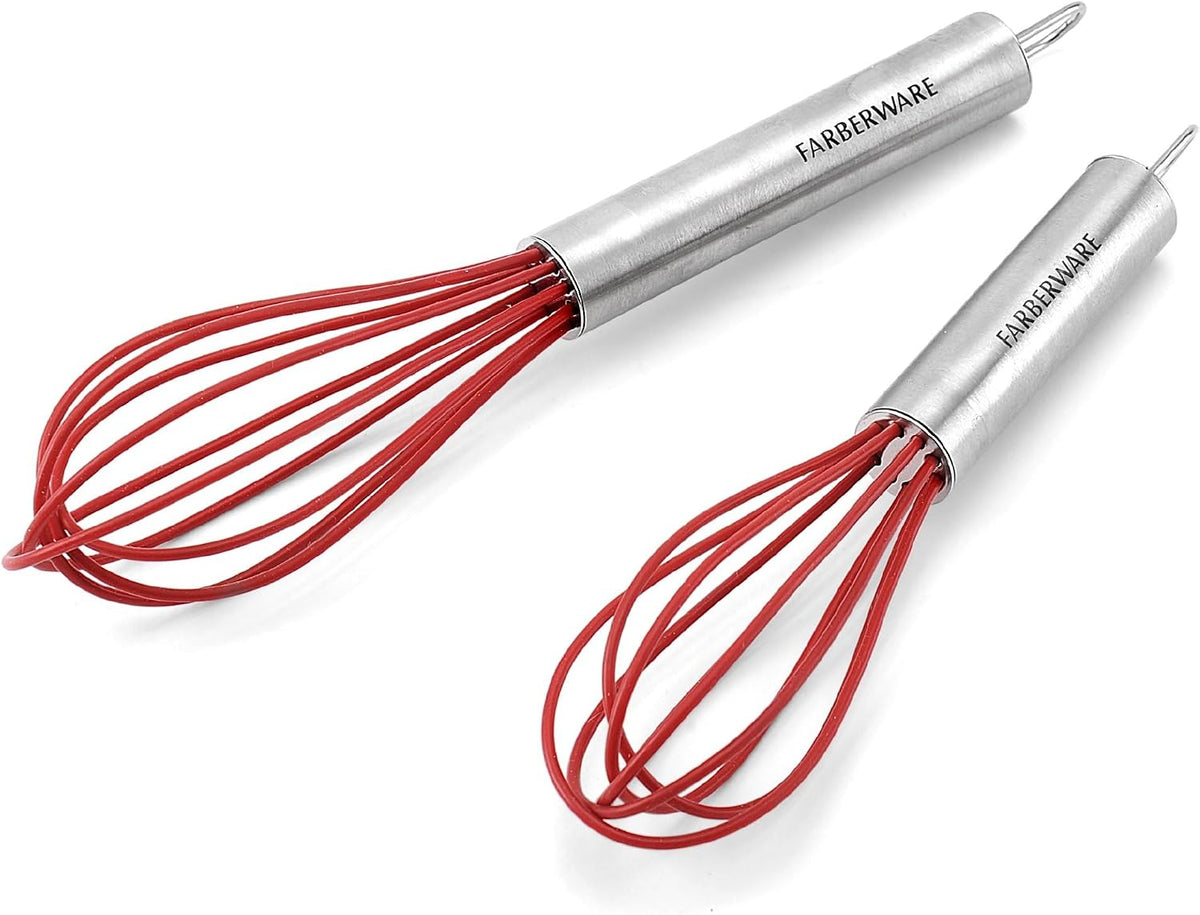 Professional Silicone Mini Whisk Set – Pack of 2 Heat-Resistant Egg Beaters for Sauces, Batters & Whipping, 7" & 9" Stainless Steel Handles, Non-Stick Design for Baking & Cooking (Black)